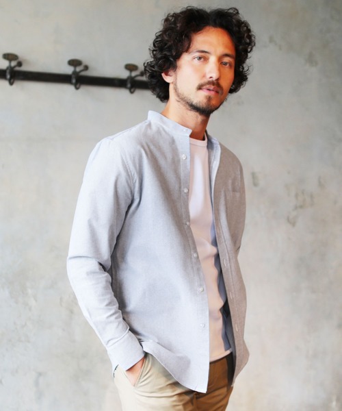 LIL VENDARS（リルヴェンダース）の「ストレッチ オックスフォード バンドカラー 長袖 シャツ（シャツ/ブラウス・メンズ・ブラック/ストライプ/ホワイト/ベージュ系その他/サックスブルー/ベージュ/グレー/カーキ/ネイビー/マルチ/グレー系その他・M/L/XL/S）」の4枚目の写真