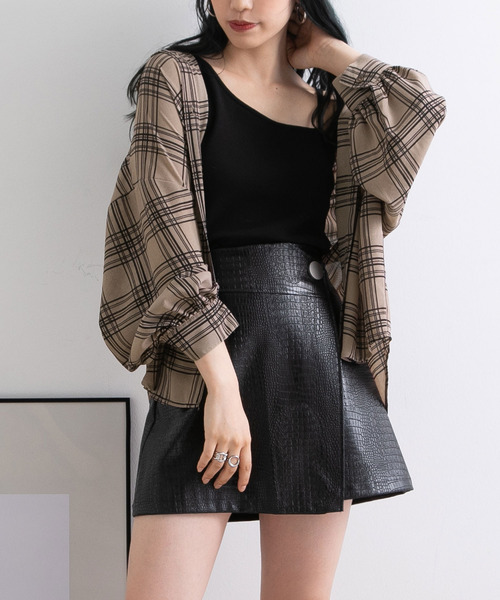 Newlyme（ニューリーミー）の「オーバーサイズチェックシャツ（シャツ/ブラウス・レディース・ホワイト/モカ/ブラック・FREE）」の3枚目の写真