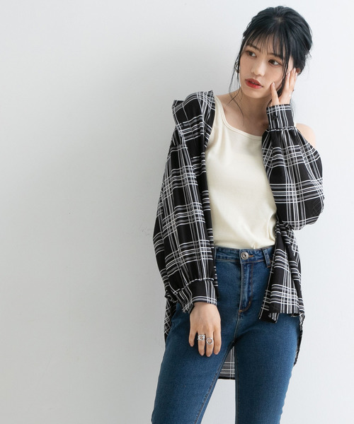Newlyme（ニューリーミー）の「オーバーサイズチェックシャツ（シャツ/ブラウス・レディース・ホワイト/モカ/ブラック・FREE）」の9枚目の写真