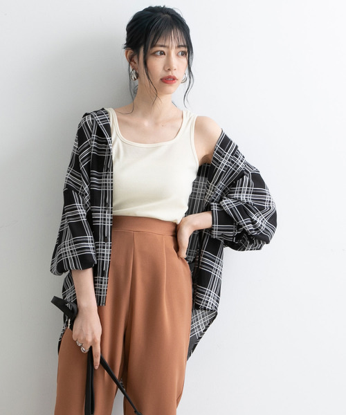 Newlyme（ニューリーミー）の「オーバーサイズチェックシャツ（シャツ/ブラウス・レディース・ホワイト/モカ/ブラック・FREE）」の12枚目の写真