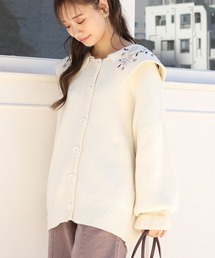 one after another NICE CLAUP | 襟刺繍ニットカーデ(ニット/セーター)