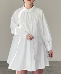 Aラインフレアロングチュニックシャツ