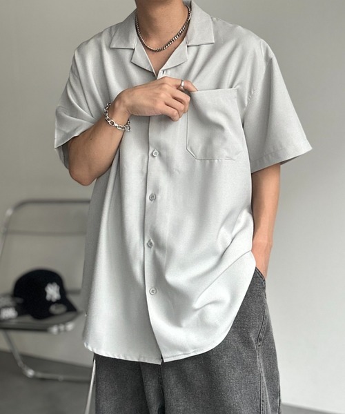 CREARE -LINO-(クレアーレリノ)の「ビックシルエット オープンカラーシャツ<ユニセックス>(シャツ/ブラウス・メンズ・ブラック/サックスブルー/グリーン/モカ/ベージュ/ホワイト/ブラック系その他/グレー・M/L/LARGE/MEDIUM)」の14枚目の写真