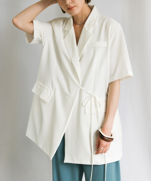 select MOCA(セレクトモカ)の「2021 SS カシュクールテーラードジャケット(テーラードジャケット・レディース・ホワイト/ブラック/ダークラベンダー・FREE)」の2枚目の写真