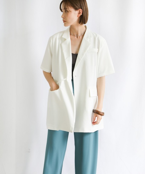 select MOCA(セレクトモカ)の「2021 SS カシュクールテーラードジャケット(テーラードジャケット・レディース・ホワイト/ブラック/ダークラベンダー・FREE)」の7枚目の写真