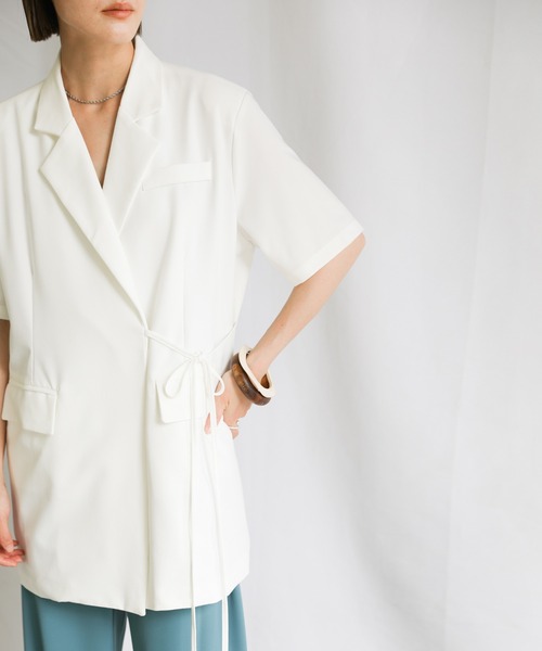 select MOCA(セレクトモカ)の「2021 SS カシュクールテーラードジャケット(テーラードジャケット・レディース・ホワイト/ブラック/ダークラベンダー・FREE)」の4枚目の写真