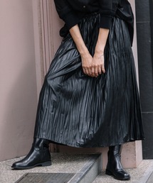 Munich | リンクルプロセッシングライトレザー　ギャザーロングスカート(スカート)