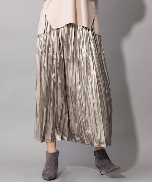 Munich（ミューニック）の「リンクルプロセッシングライトフェイクレザー　ギャザーロングスカート（スカート・レディース・ブラック/ダークオリーブ/ブロンズ・S/M）」の12枚目の写真