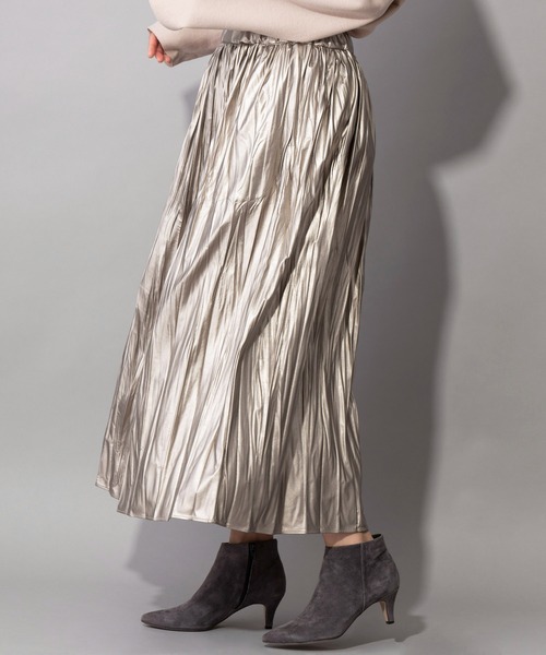 Munich（ミューニック）の「リンクルプロセッシングライトフェイクレザー　ギャザーロングスカート（スカート・レディース・ブラック/ダークオリーブ/ブロンズ・S/M）」の20枚目の写真