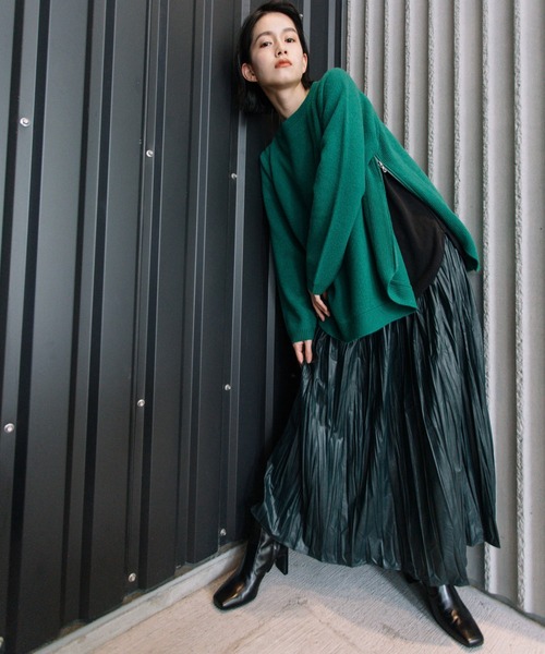 Munich（ミューニック）の「リンクルプロセッシングライトフェイクレザー　ギャザーロングスカート（スカート・レディース・ブラック/ダークオリーブ/ブロンズ・S/M）」の21枚目の写真