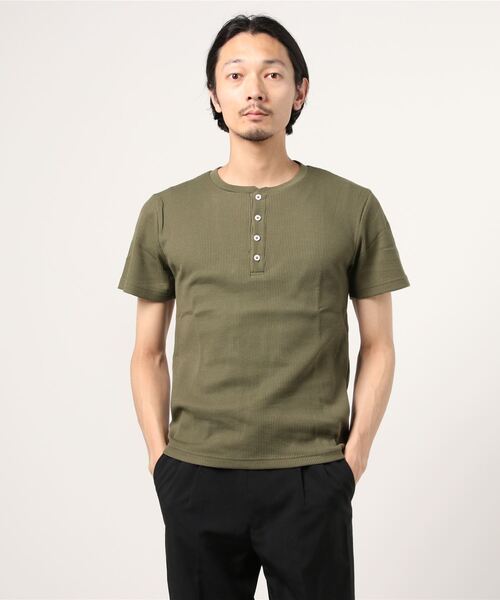Bling Leads(ブリングリーズ)の「21/- サーマル ヘンリーネック 半袖 Tシャツ(Tシャツ/カットソー・メンズ・サックスブルー/ネイビー/ホワイト/カーキ/ライトピンク/グレー/ブラック・L/XL/M)」の4枚目の写真