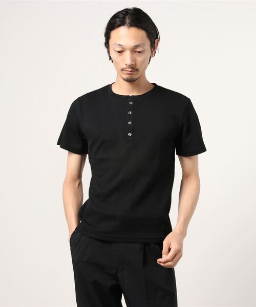 Bling Leads(ブリングリーズ)の「21/- サーマル ヘンリーネック 半袖 Tシャツ(Tシャツ/カットソー・メンズ・サックスブルー/ネイビー/ホワイト/カーキ/ライトピンク/グレー/ブラック・L/XL/M)」の2枚目の写真