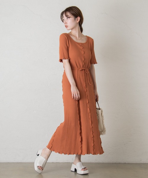 Kastane（カスタネ）の「スラブテレコメロウワンピース（ワンピース・レディース・アイボリー/オレンジ/スカイブルー・1/2）」の12枚目の写真