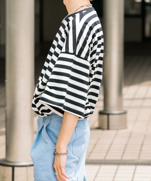 Adoon plain（アドーンプレーン）の「【Adoon plain】ボーダーTシャツ（Tシャツ/カットソー・メンズ・ライトブルー/オフホワイト・MEDIUM/LARGE）」の11枚目の写真