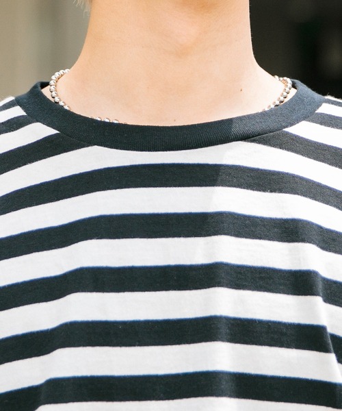 Adoon plain（アドーンプレーン）の「【Adoon plain】ボーダーTシャツ（Tシャツ/カットソー・メンズ・ライトブルー/オフホワイト・MEDIUM/LARGE）」の4枚目の写真