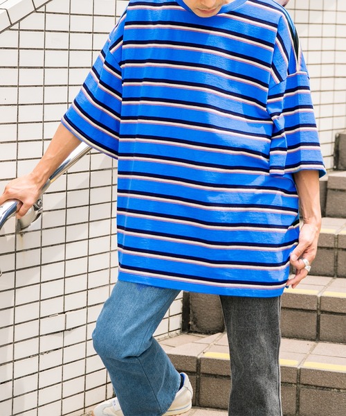 Adoon plain（アドーンプレーン）の「【Adoon plain】ボーダーTシャツ（Tシャツ/カットソー・メンズ・ライトブルー/オフホワイト・MEDIUM/LARGE）」の18枚目の写真