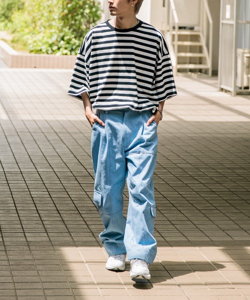 Adoon plain（アドーンプレーン）の「【Adoon plain】ボーダーTシャツ（Tシャツ/カットソー・メンズ・ライトブルー/オフホワイト・MEDIUM/LARGE）」の21枚目の写真