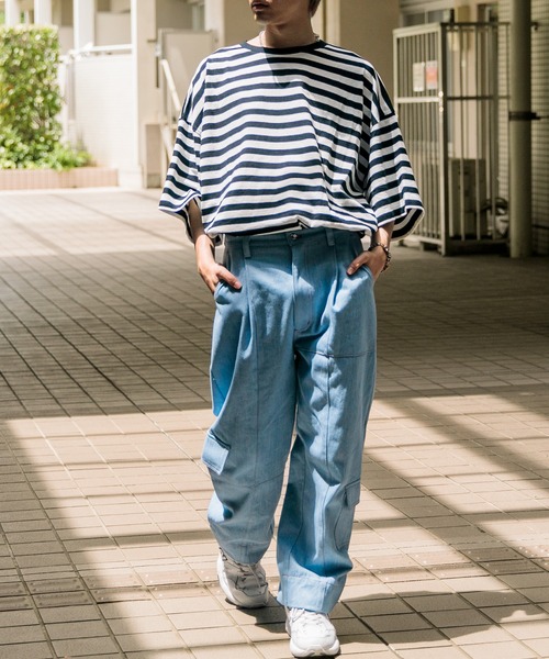 Adoon plain（アドーンプレーン）の「【Adoon plain】ボーダーTシャツ（Tシャツ/カットソー・メンズ・ライトブルー/オフホワイト・MEDIUM/LARGE）」の17枚目の写真