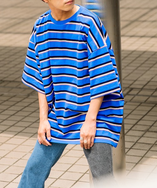 Adoon plain（アドーンプレーン）の「【Adoon plain】ボーダーTシャツ（Tシャツ/カットソー・メンズ・ライトブルー/オフホワイト・MEDIUM/LARGE）」の14枚目の写真