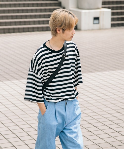 Adoon plain（アドーンプレーン）の「【Adoon plain】ボーダーTシャツ（Tシャツ/カットソー・メンズ・ライトブルー/オフホワイト・MEDIUM/LARGE）」の13枚目の写真