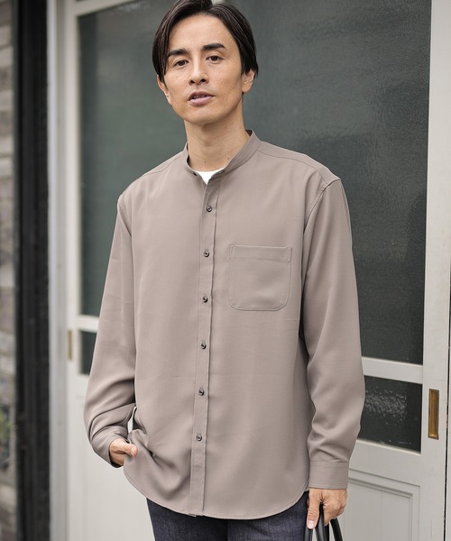 UNION STATION（ユニオンステーション）の「【バンドカラー】ナチュラルストレッチシャツ（シャツ/ブラウス・メンズ・ホワイト/ベージュ/グレー・S/M/L）」の3枚目の写真