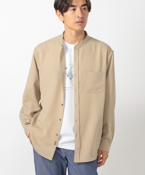 UNION STATION（ユニオンステーション）の「【バンドカラー】ナチュラルストレッチシャツ（シャツ/ブラウス・メンズ・ホワイト/ベージュ/グレー・S/M/L）」の4枚目の写真