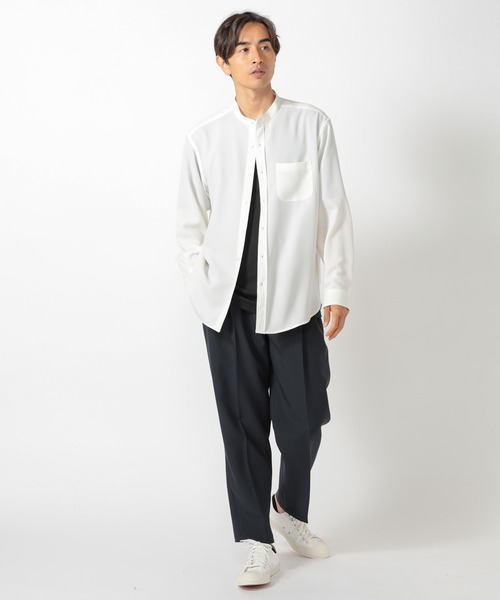 UNION STATION（ユニオンステーション）の「【バンドカラー】ナチュラルストレッチシャツ（シャツ/ブラウス・メンズ・ホワイト/ベージュ/グレー・S/M/L）」の5枚目の写真