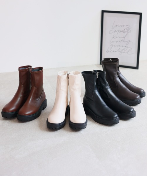 VIVIAN（ヴィヴィアン）の「厚底ストレッチショートブーツ（ブーツ・レディース・アイボリー/ダークブラウン/ブラック/ブラウン・M/L/LL/S/XL）」の4枚目の写真