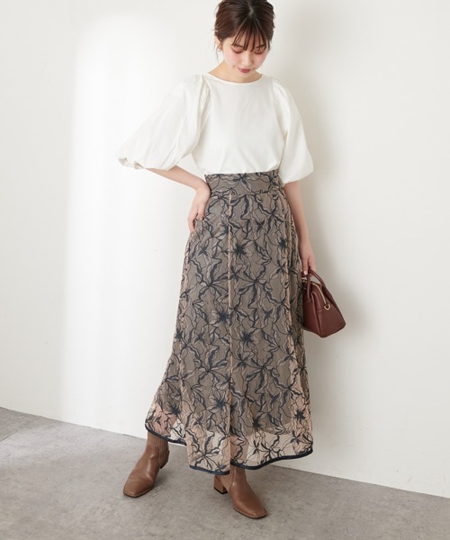 natural couture（ナチュラルクチュール）の「長さ変えられるパイピングレーススカート（スカート・レディース・ネイビー/ブルー/モカ・FREE）」の9枚目の写真