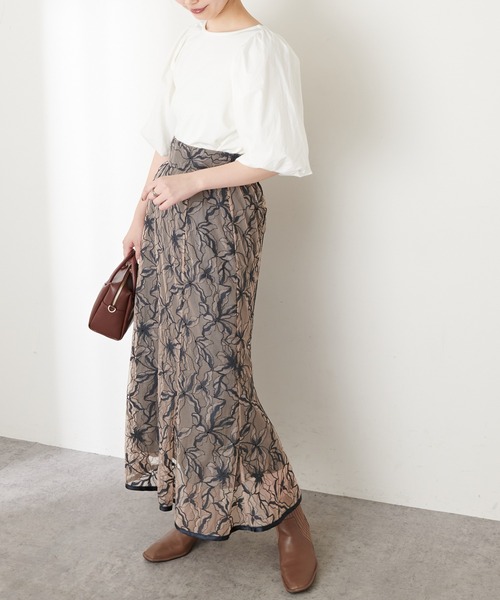 natural couture（ナチュラルクチュール）の「長さ変えられるパイピングレーススカート（スカート・レディース・ネイビー/ブルー/モカ・FREE）」の22枚目の写真