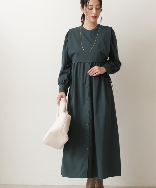 NATURAL BEAUTY BASIC（ナチュラルビューティーベーシック）の「ビブレイヤードワンピース/0171240970（ワンピース・レディース・キャメル/グリーン・SMALL/MEDIUM）」の17枚目の写真