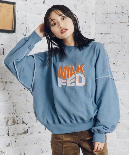 MILKFED.（ミルクフェド）の「WAVE LOGO SWEAT TOP（スウェット・レディース・オフホワイト/ブラック/ブルー・ONE SIZE）」の3枚目の写真