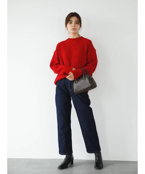 koe（コエ）の「リサイクルポリエステル クルーネックケーブルニット*（ニット/セーター・レディース・チャコールグレー/ブルー/レッド/アイボリー/ライトグレー/グリーン・L/M/S）」の15枚目の写真