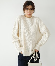 koe（コエ）の「リサイクルポリエステル クルーネックケーブルニット*（ニット/セーター・メンズ）」