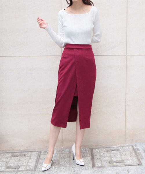Julia Boutique（ジュリアブティック）の「スリットデザインミディアム丈タイトスカート/21687（スカート・レディース・ホワイト/ボルドー/パープル/ブラック・ONE）」の15枚目の写真