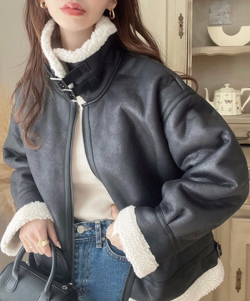 セール】【累計販売枚数2万枚突破！】フェイクレザー×ボアフェイク