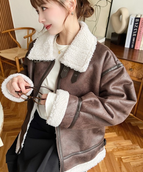 【ZARA】肉厚ボアフェイクムートンフライトジャケット M 未使用✨ZARA ザラ ライダース フェイクムートン ボア レザー