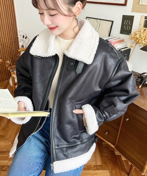 【美品】アングリッド　レザー　ジャケット　ムートン　コート　ブラック Ungrid（アングリッド）｜ムートンコート一覧 - WEAR