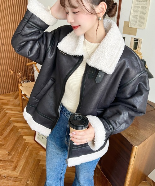 セール】【累計販売枚数2万枚突破！】フェイクレザー×ボアフェイク