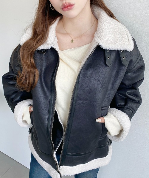 ライダースジャケット ムートンコート セール】【累計販売枚数2万枚突破！】フェイクレザー×ボアフェイク