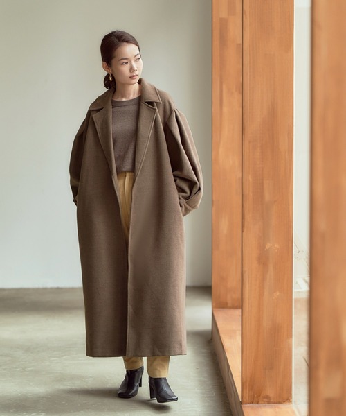 titivate（ティティベイト）の「ﾎﾞﾘｭｰﾑｽﾘｰﾌﾞﾛﾝｸﾞｶﾞｳﾝｺｰﾄ（チェスターコート・レディース・ブラウン/キャメル/パープル・S/M）」の8枚目の写真