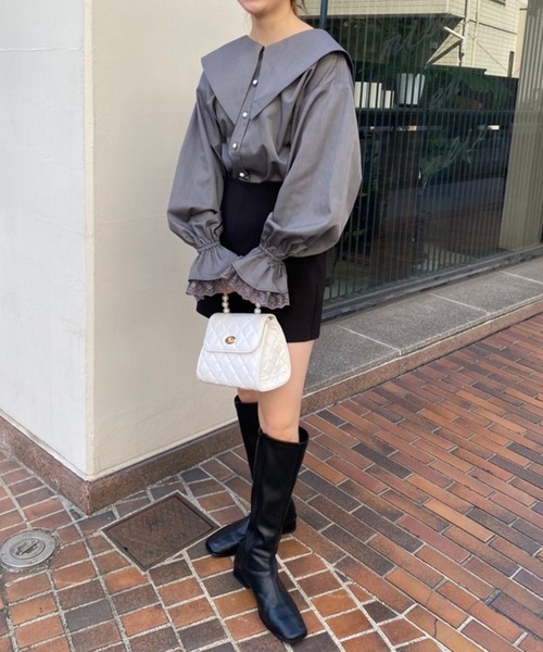 one after another NICE CLAUP（ワンアフターアナザーナイスクラップ）の「着まわし力抜群！トレンドのさんかくビックカラ―ブラウス（シャツ/ブラウス・レディース・オフホワイト/ブラック/杢グレー・FREE）」の8枚目の写真