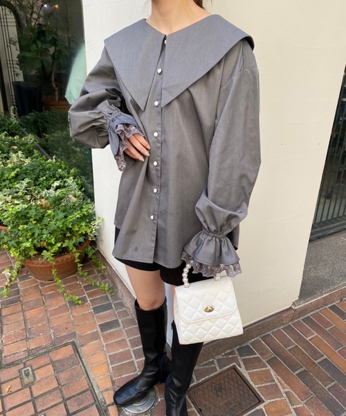 one after another NICE CLAUP（ワンアフターアナザーナイスクラップ）の「着まわし力抜群！トレンドのさんかくビックカラ―ブラウス（シャツ/ブラウス・レディース・オフホワイト/ブラック/杢グレー・FREE）」の9枚目の写真