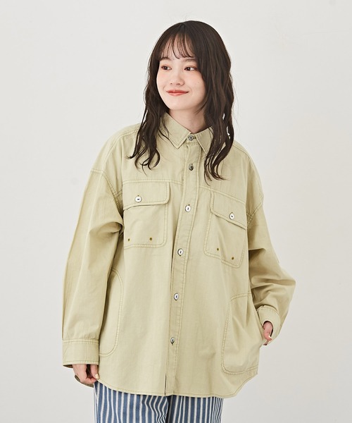 CUBE SUGAR(キューブシュガー)の「アシッド加工長袖レギュラーカラービッグワークシャツ(シャツ/ブラウス・レディース・グレー/ピンク/イエロー/ブルー・M)」の3枚目の写真