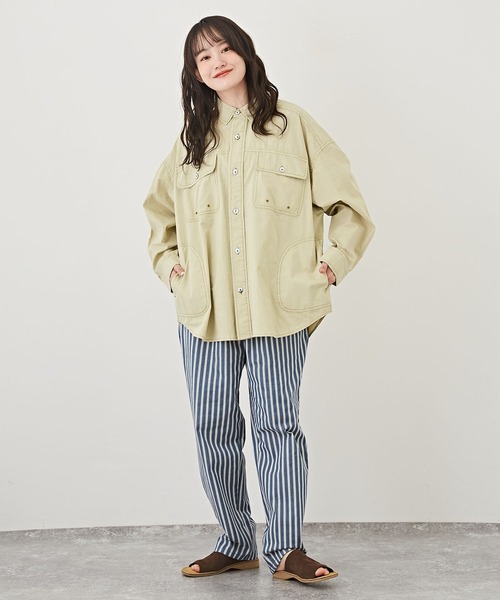 CUBE SUGAR(キューブシュガー)の「アシッド加工長袖レギュラーカラービッグワークシャツ(シャツ/ブラウス・レディース・グレー/ピンク/イエロー/ブルー・M)」の10枚目の写真