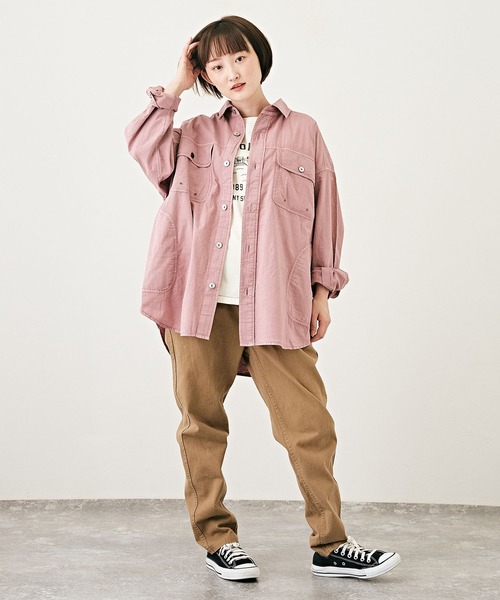CUBE SUGAR(キューブシュガー)の「アシッド加工長袖レギュラーカラービッグワークシャツ(シャツ/ブラウス・レディース・グレー/ピンク/イエロー/ブルー・M)」の13枚目の写真