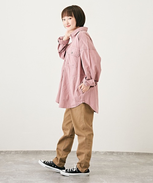 CUBE SUGAR(キューブシュガー)の「アシッド加工長袖レギュラーカラービッグワークシャツ(シャツ/ブラウス・レディース・グレー/ピンク/イエロー/ブルー・M)」の14枚目の写真