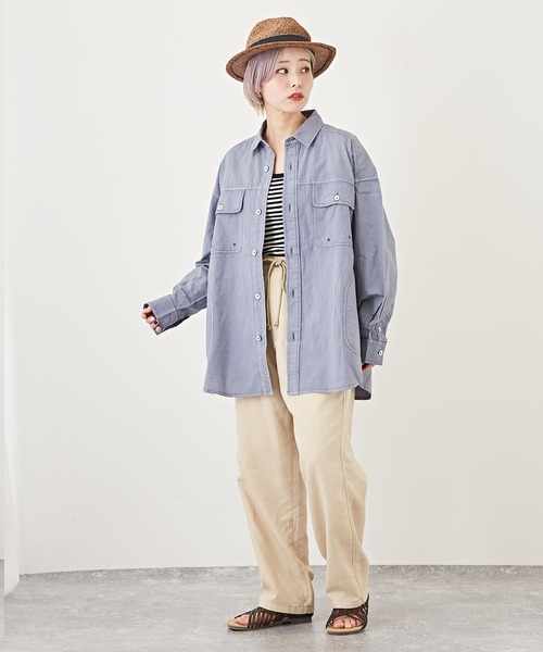 CUBE SUGAR(キューブシュガー)の「アシッド加工長袖レギュラーカラービッグワークシャツ(シャツ/ブラウス・レディース・グレー/ピンク/イエロー/ブルー・M)」の16枚目の写真