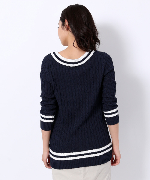 MYSELF ABAHOUSE（マイセルフアバハウス）の「【BAILA5月号掲載】ケーブルVネックニット（ニット/セーター・レディース・オフホワイト/ネイビー/イエロー・FREE）」の7枚目の写真