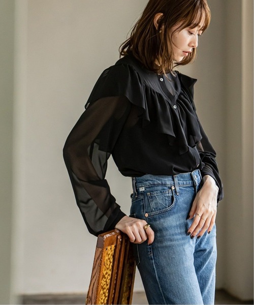 Noble（ノーブル）の「《追加3》シフォンクラシックフリルブラウス◆（シャツ/ブラウス・レディース・ブラック/ベージュ/ブラウン・FREE）」の2枚目の写真
